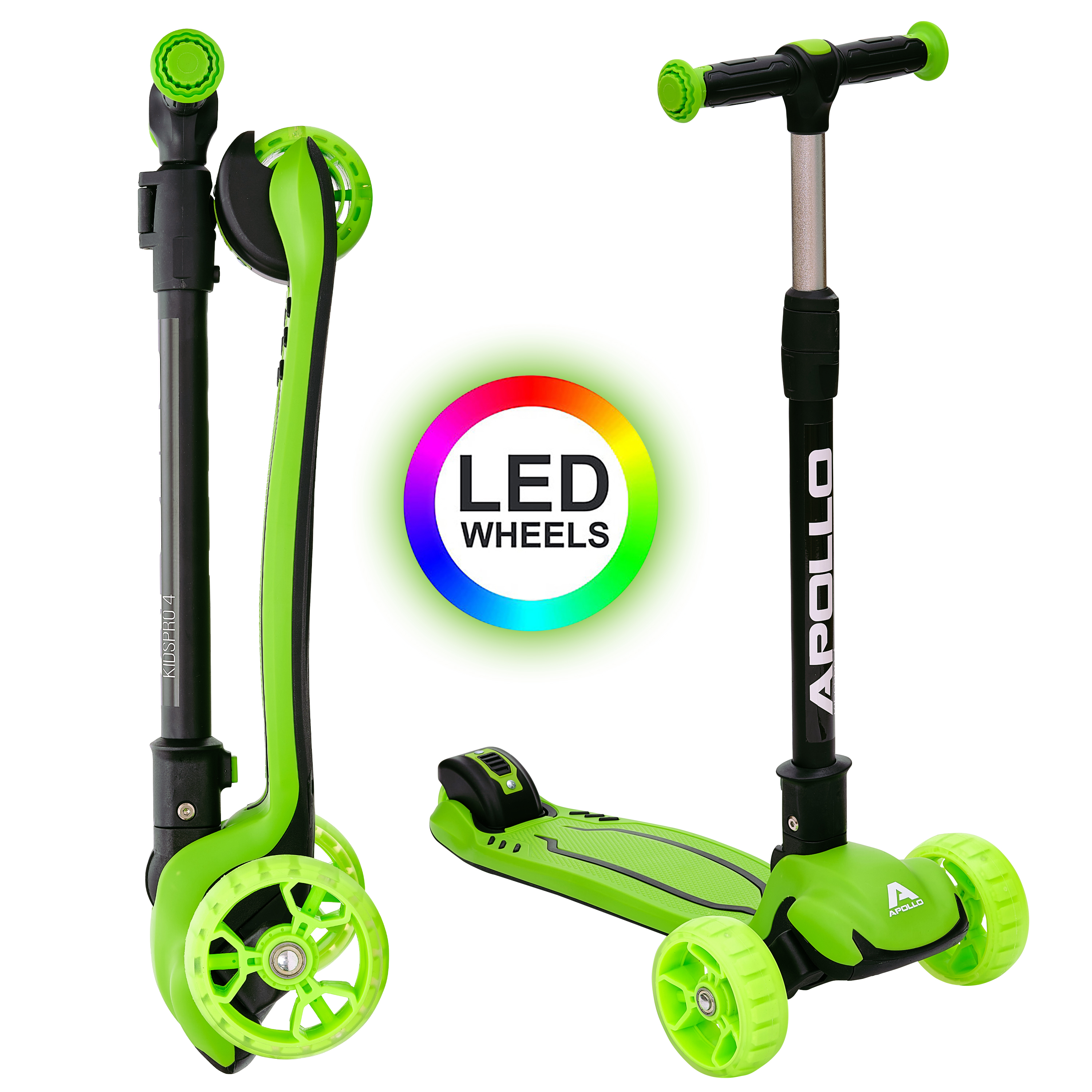 Kinderroller - KidsPro4 LED - Grün - Kinderscooter - von Apollo