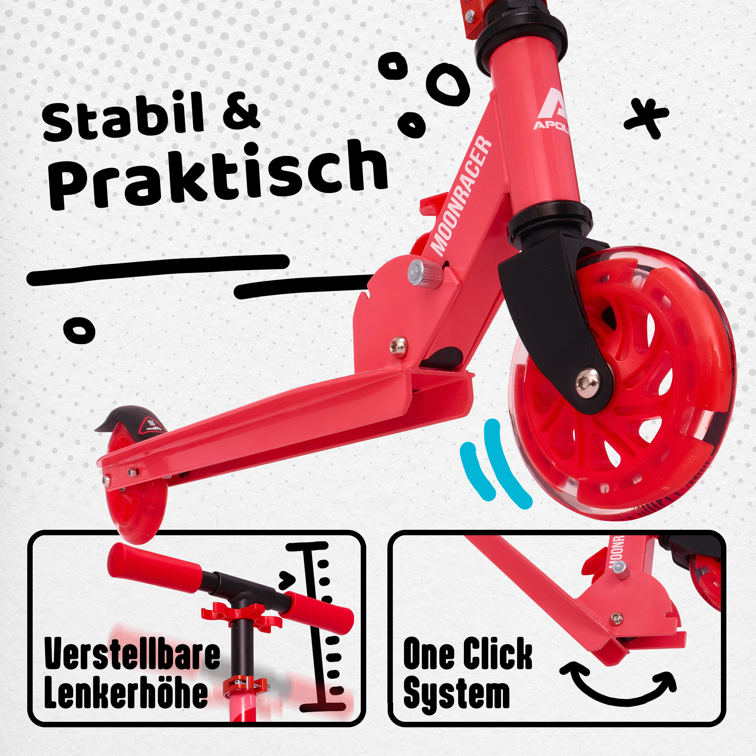 Apollo 125mm City Scooter Moonracer - Red (11471)
