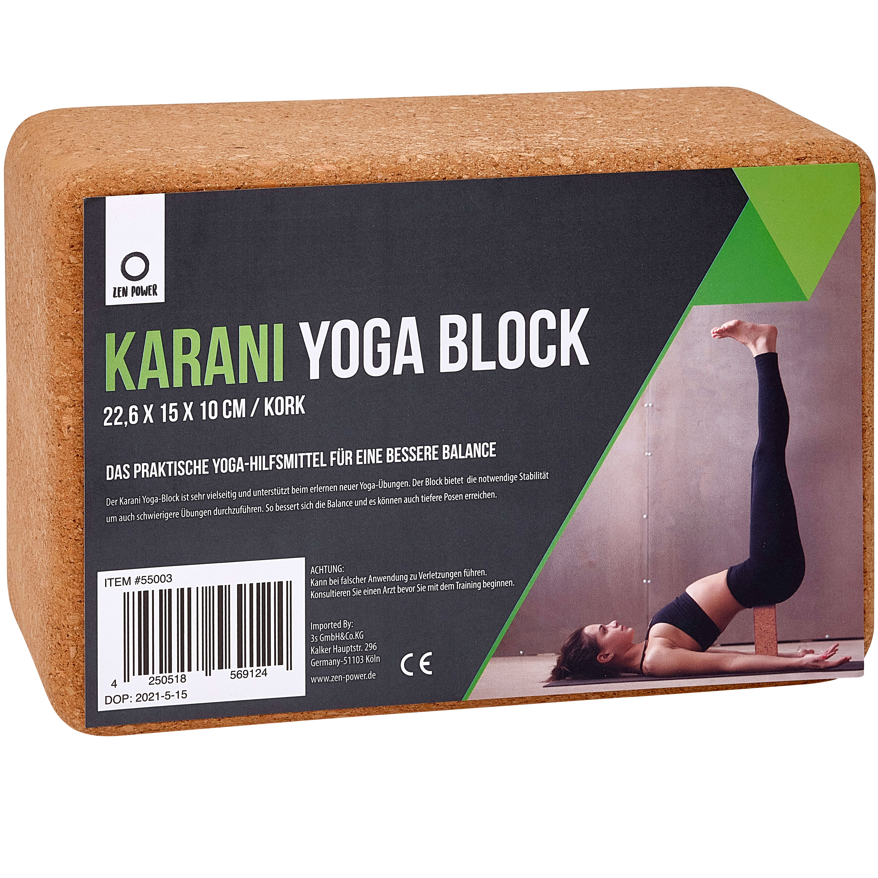 Zen Power Yoga Block aus 100% Kork 10 x 15 x 22 cm