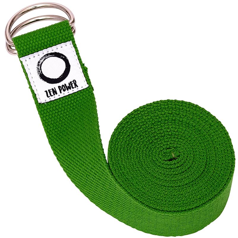 Zen Power Yoga Strap, natürlicher Yoga Gurt 250 cm aus 100% Baumwolle - Grün