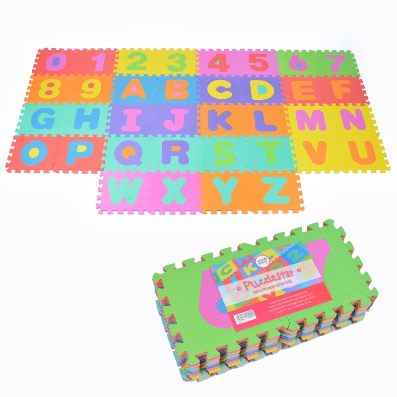 Pink Papaya EVA Puzzlematte "Puzzlestar 123 - ABC" 36 Felder (A-Z&0-9 ohne Rand)