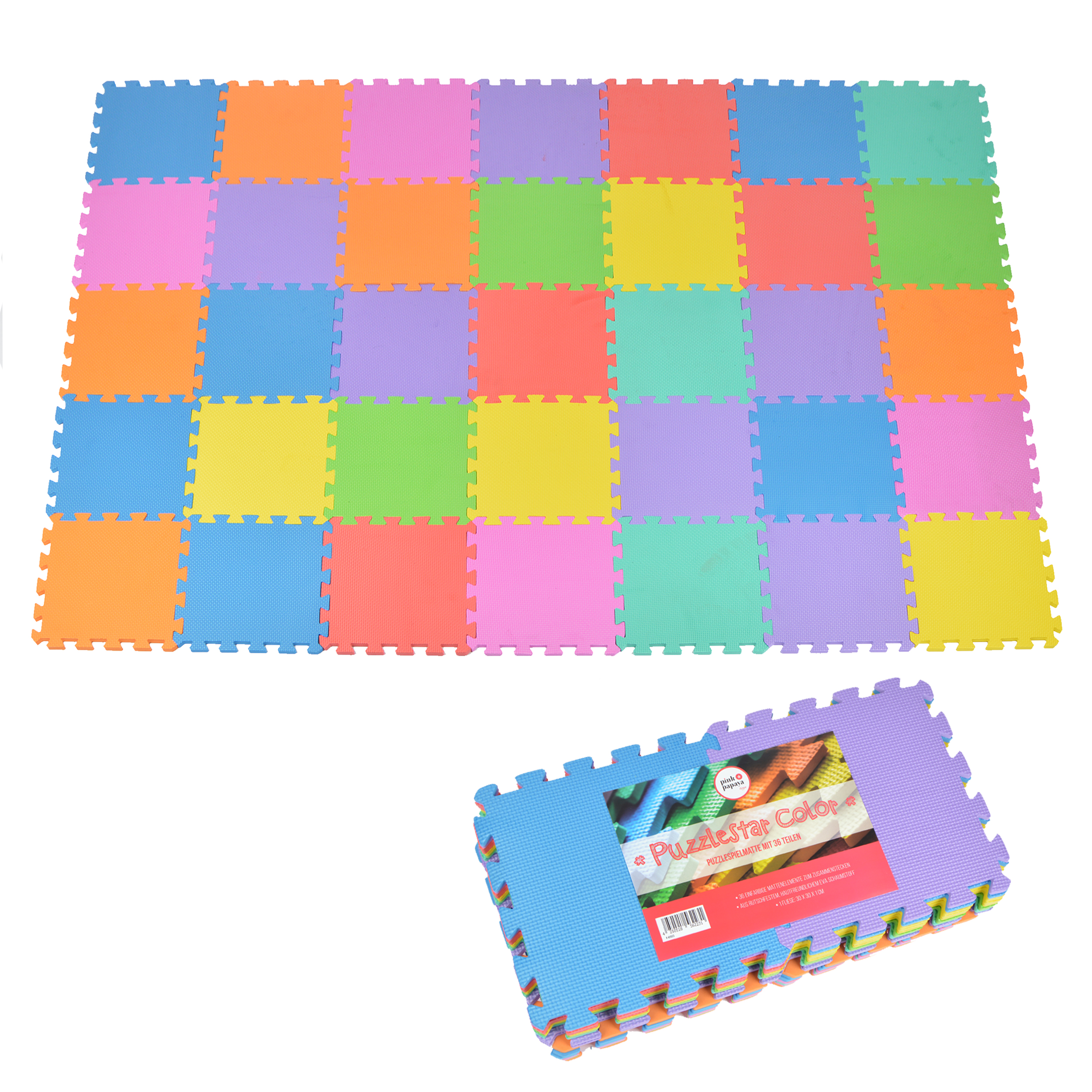 Pink Papaya EVA Puzzlematte "Puzzlestar Color" 36 Felder(ohne Buchstaben/Zahlen)